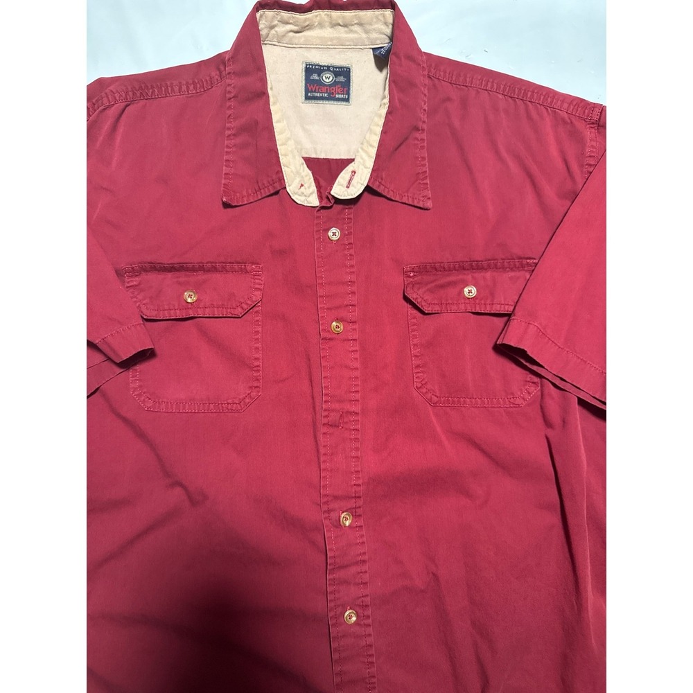 Wrangler Authentic Shirts Burgundy Red Short‎ Sleeve Button Up Shirt Mens 2XL